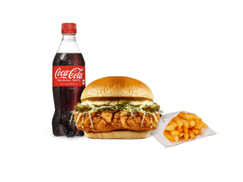 Toyuqlu burger + kartof fri + kola plastik 0,3