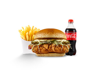Toyuqlu burger + kartof fri + kola plastik 0,3