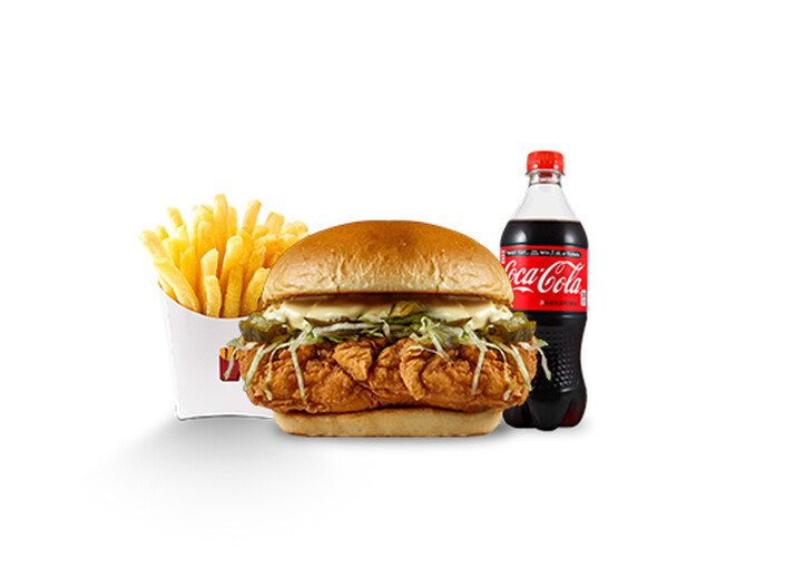 Toyuqlu burger + kartof fri + kola plastik 0,3