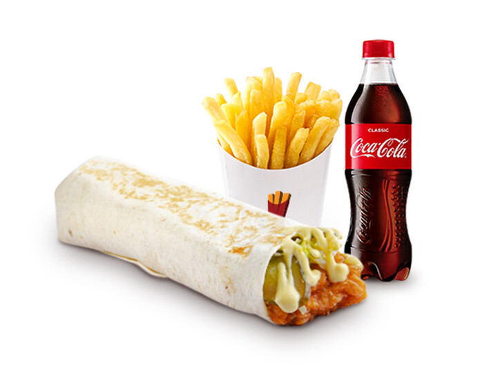 Fryday Vrap + kartof fri + kola plastik 0,3 və ya Fuse Tea 0,3